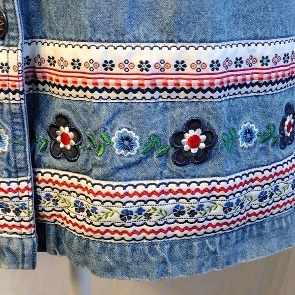 VTG 90s Floral Denim Embroidered Button Front Cottagecore Cardigan XL - Picture 11 of 16